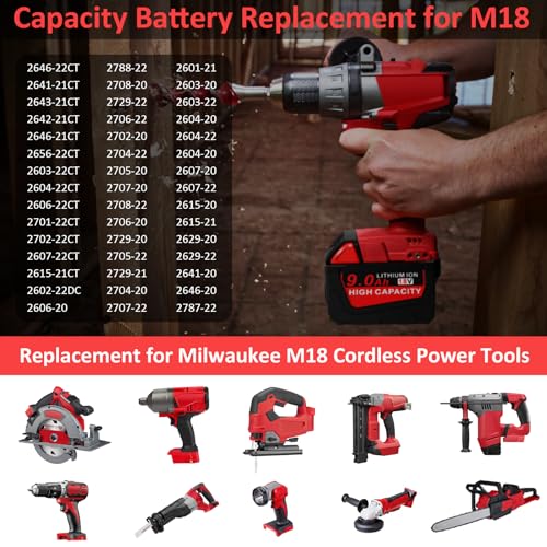 18V 9.0Ah Replacement Battery for Milwaukee MK18 Cordless Tools, 2Packs